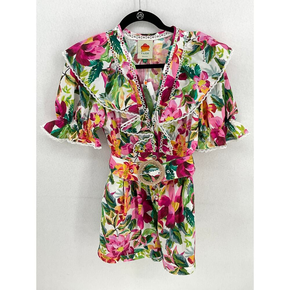 NWT Farm Rio Floral Painted Romper Belted w/ Pockets Women's XS - Picture 2 of 8